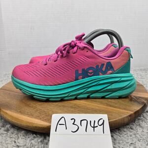 Hoka One One Womens 6B Rincon 3 Phlox Pink Atlantis Athletic Gym Running Shoe